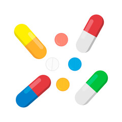 Set of colorful pills icon isolated on white background. Vector illustration.
