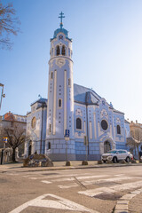 Fototapeta na wymiar Popular photospot in Old town Bratislava Church of St. Elizabeth, also known as the Blue Church, Slovakia