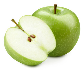 Apple with clipping path. Green apple. Fresh organic apple isolated on white background.
