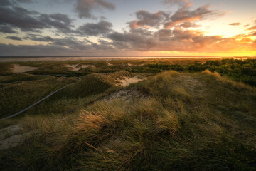 Fototapeta premium Sonnenuntergang über den Dünen von der Insel Amrum