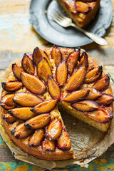 Almond orange cake with plums
