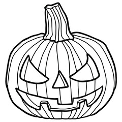 Vector illustration. Coloring page. Hand drawing pumpkin. Outline drawing. Isolated on white drawing of a halloween pumpkin. Festive decorations and cards.