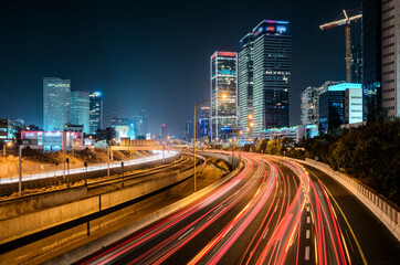 Fototapeta na wymiar Night traffic in Tel Aviv city