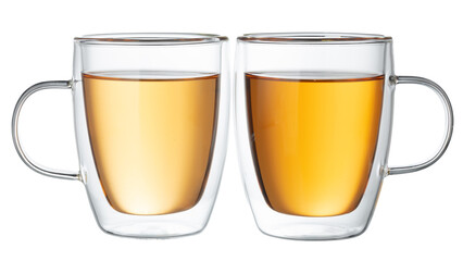 Two glass cups of tea isolated on white