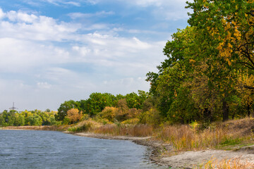 Forest landscape with a lake in autumn. Lake Kleshnya Severodonetsk.