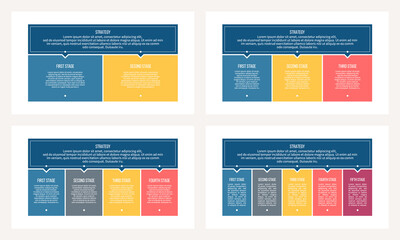 Business process. Chart with 2, 3, 4, 5 steps, options, sections. Vector template.