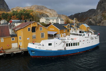 The beautiful village of Nusfjord on Lofoten Islands on a great day in autumn