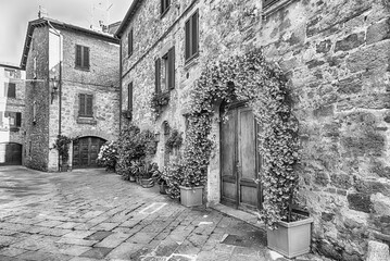 Medieval streets in the town of Pienza, Tuscany, Italy