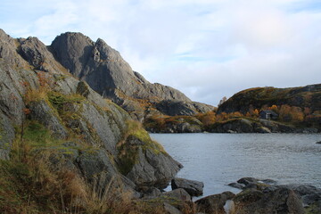 Fototapeta na wymiar A romantic postcard photo of the Norwegian fjord landscape