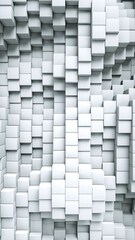 Light wall of cubes. White 3D rendering background