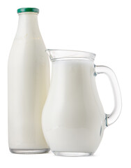 Glassware full of fresh milk isolated on white
