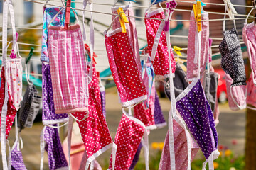 drying many colorfull mouth nose protections against corona virus