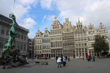 Obraz premium Antwerp, Belgium in October 2019: beautiful old buildings around the great market place in Antwerp