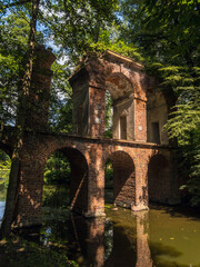 Aqueduct ruins in the romantic park Arkadia, central Poland