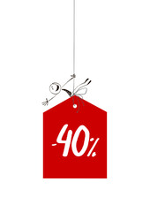 Obraz na płótnie Canvas Sale tag -40% with a happy stick figure