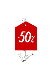 Obraz na płótnie Canvas Sale tag -50% with a happy stick figure