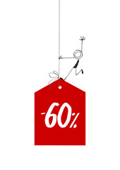 Obraz na płótnie Canvas Sale tag -60% with a happy stick figure