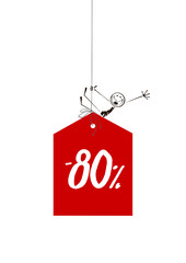 Obraz na płótnie Canvas Sale tag -80% with a happy stick figure