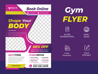 Fitness Flyer / Gym Flyer / Fitness Flyer Templates, Flyer Template Geometric shape used for business poster layout, IT Company flyer, corporate banners, and leaflets. Graphic design layout with train
