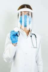 Medical background doctor with stethoscope. doctor holding stethoscope in hand