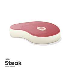 Uncooked beefsteak. Isometric vector illustration. Meat for dinner. Isolated on white background.