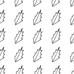 Ilex leaves outline seamless pattern. Black leaf hand drawn isolated on white background. Nature autumn sketch. Merry holly happy christmas winter december celebration. Use to textile, wrapping paper.