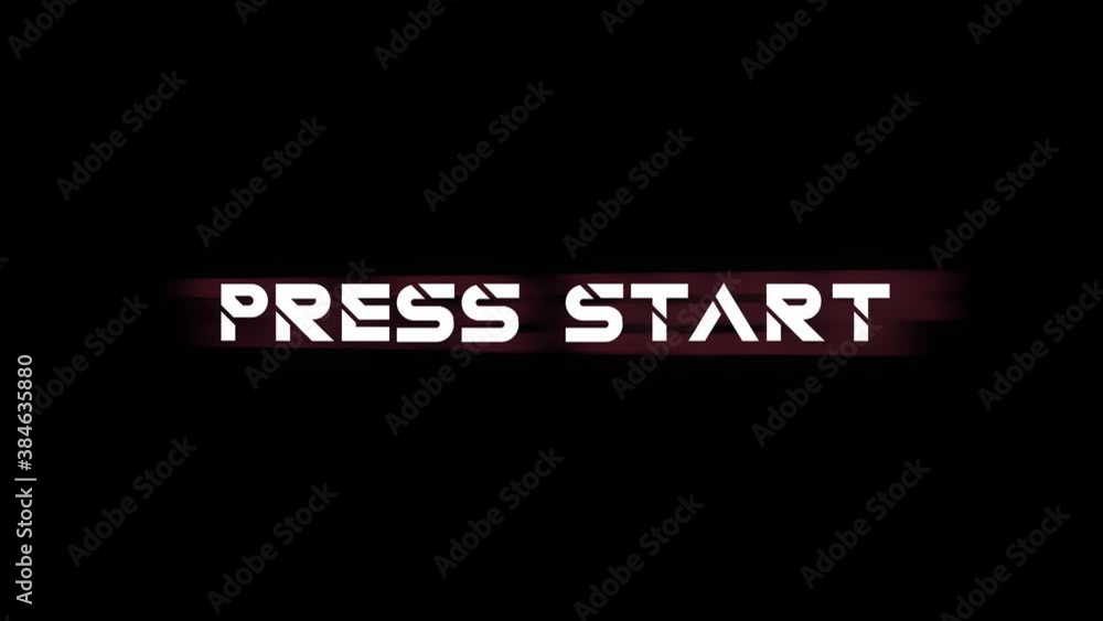 Poster retro videogame press start text computer hud holographic glitch interference noise screen animation