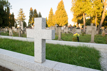 Cmentarz wojskowy. Krzyż na cmentarzu. - obrazy, fototapety, plakaty