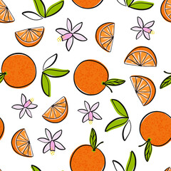Vector oranges seamless pattern on white background. For textile, banners, banners and labels. 