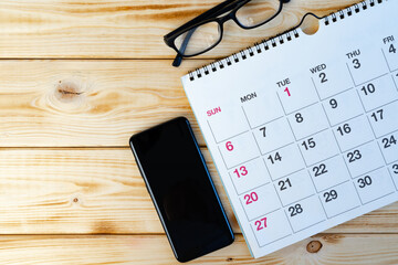 Calendar page close up on office desk