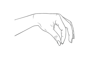 Female hand holding forefinger and thumb together. Vector stock illustration eps 10. Outline.