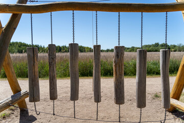 Wooden carillon (chime) on a playground in a park area