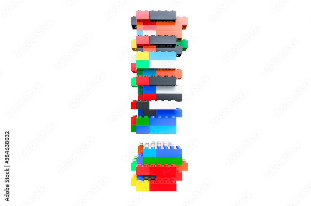 Poster exclamation mark from colorful building toy blocks, 3d rendering