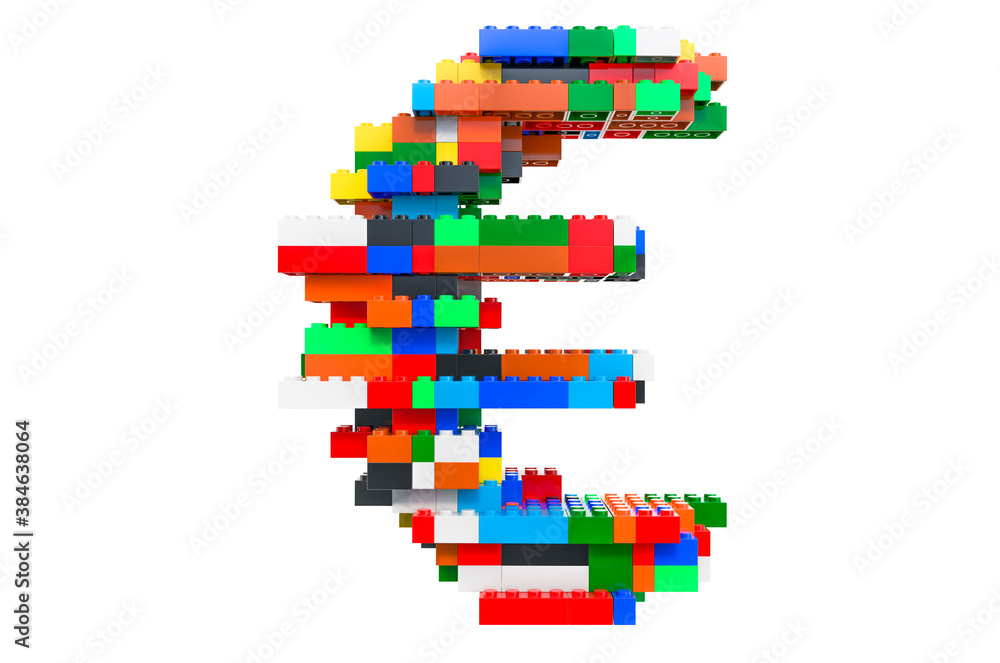 Poster euro from colorful building toy blocks, 3d rendering