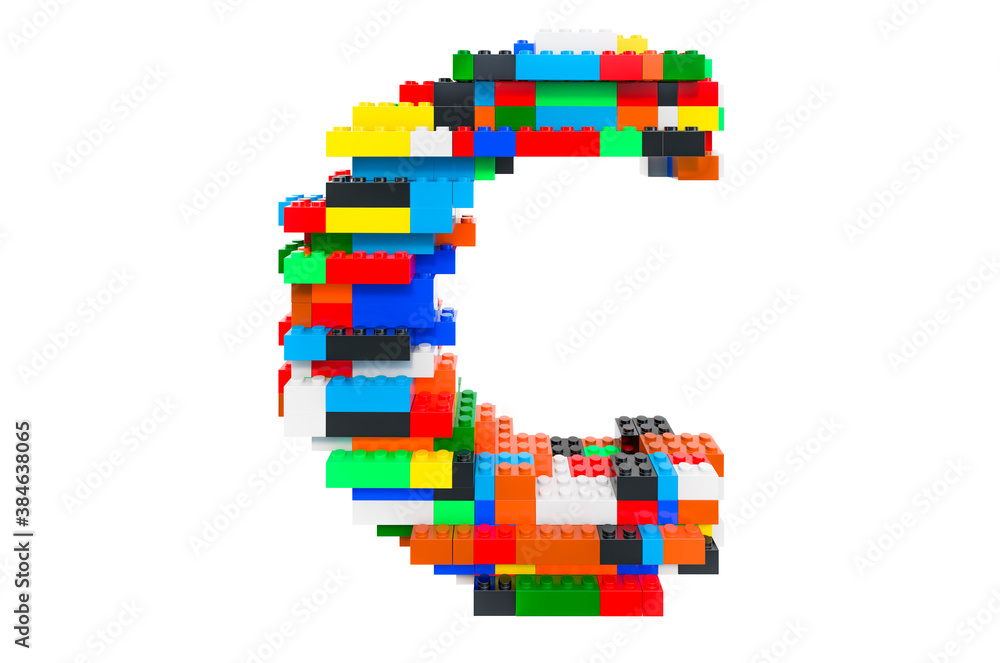 Poster letter c from colorful building toy blocks, 3d rendering