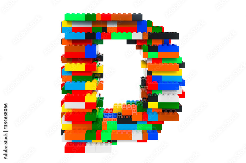 Poster letter d from colorful building toy blocks, 3d rendering