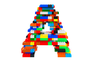 Obraz premium Letter A from colorful building toy blocks, 3D rendering