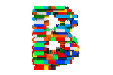 Letter B from colorful building toy blocks, 3D rendering