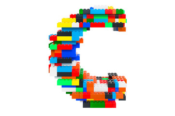 Fototapeta premium Letter C from colorful building toy blocks, 3D rendering