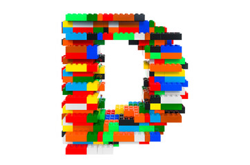 Fototapeta premium Letter D from colorful building toy blocks, 3D rendering