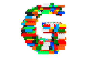 Fototapeta premium Letter G from colorful building toy blocks, 3D rendering