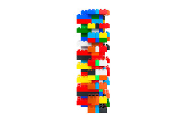 Letter I from colorful building toy blocks, 3D rendering