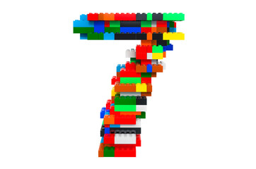 Number 7 from colorful building toy blocks, 3D rendering