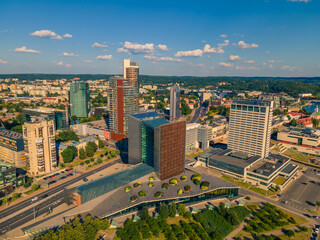 Naklejka premium Aerial view of new city center of Vilnius, Lithuania