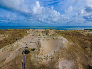 Aerial view of dead grey dunes in Curonian spit, Lithuania