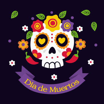 Sugar skull with flowers, Day of the Dead
