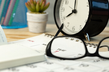 Calendar page close up on office desk