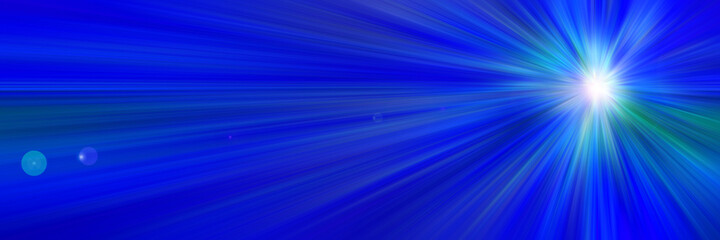 Abstract blue background. Bright flash of light. Light explosion from central point. Holy magic glow. Sparkling Rays of Light.