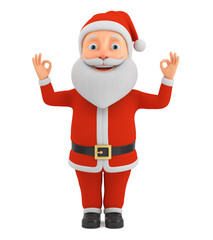 Happy New Year. 3d render illustration. Cartoon character of Santa Claus shows okay on a white background.