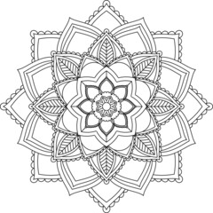 Easy Mandala coloring book simple and basic for beginners, seniors and children. Set of Mehndi flower pattern for Henna drawing and tattoo. Decoration in ethnic oriental, Indian style.